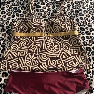 croft & barrow Brown and Cream Geometric Tankini Set